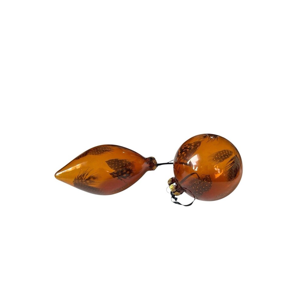 Vintage Handblown Amber Christmas Ornaments Ball 5" and 3"